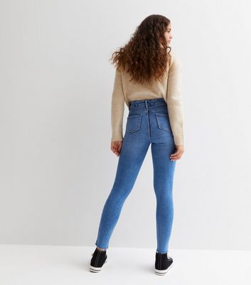 Girls Bright Blue Ripped High Waist Hallie Super Skinny Jeans