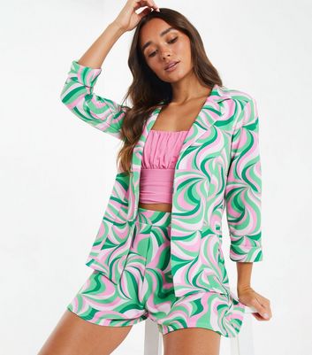 Damen Bekleidung QUIZ Green Swirl 3/4 Sleeve Blazer