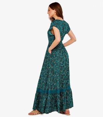 Apricot Blue Ditsy Floral Lace Trim Maxi Dress New Look