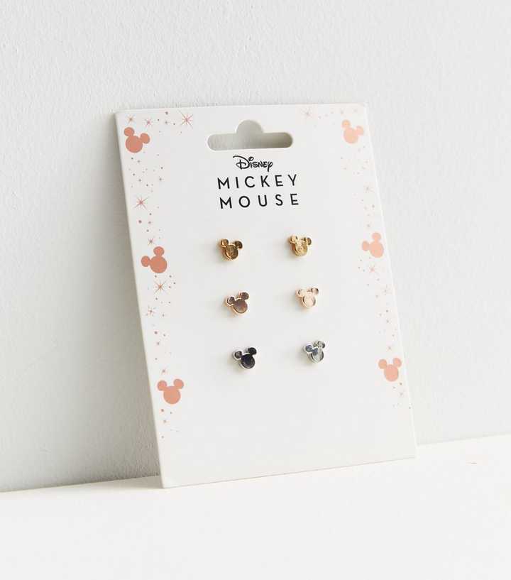 3 Pack Silver Gold and Rose Gold Disney Mickey Mouse Earrings