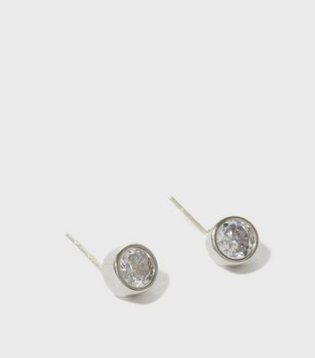 Sterling Silver Diamante Circle Stud Earrings New Look