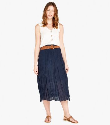 Click to view product details and reviews for Apricot Navy Crinkle Midi Skirt New Look.