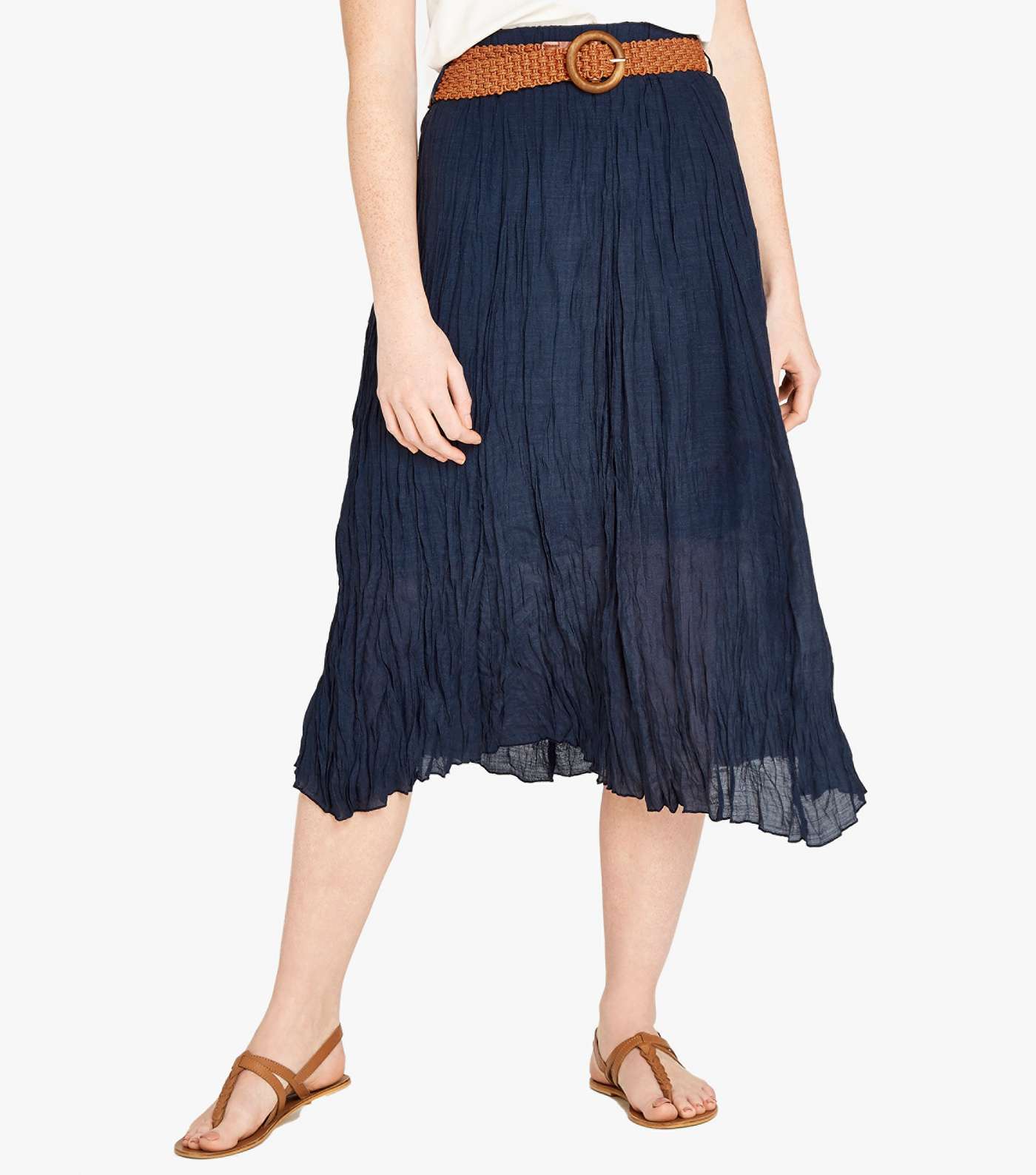Apricot Navy Crinkle Midi Skirt Image 5