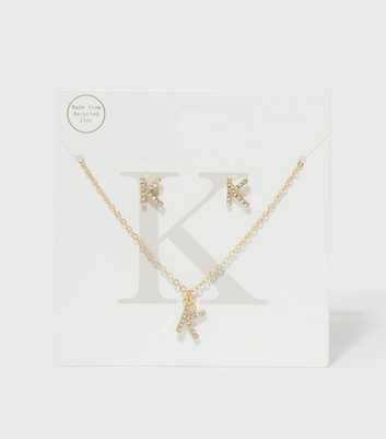 Gold K Initial Earrings and Necklace Gift Set