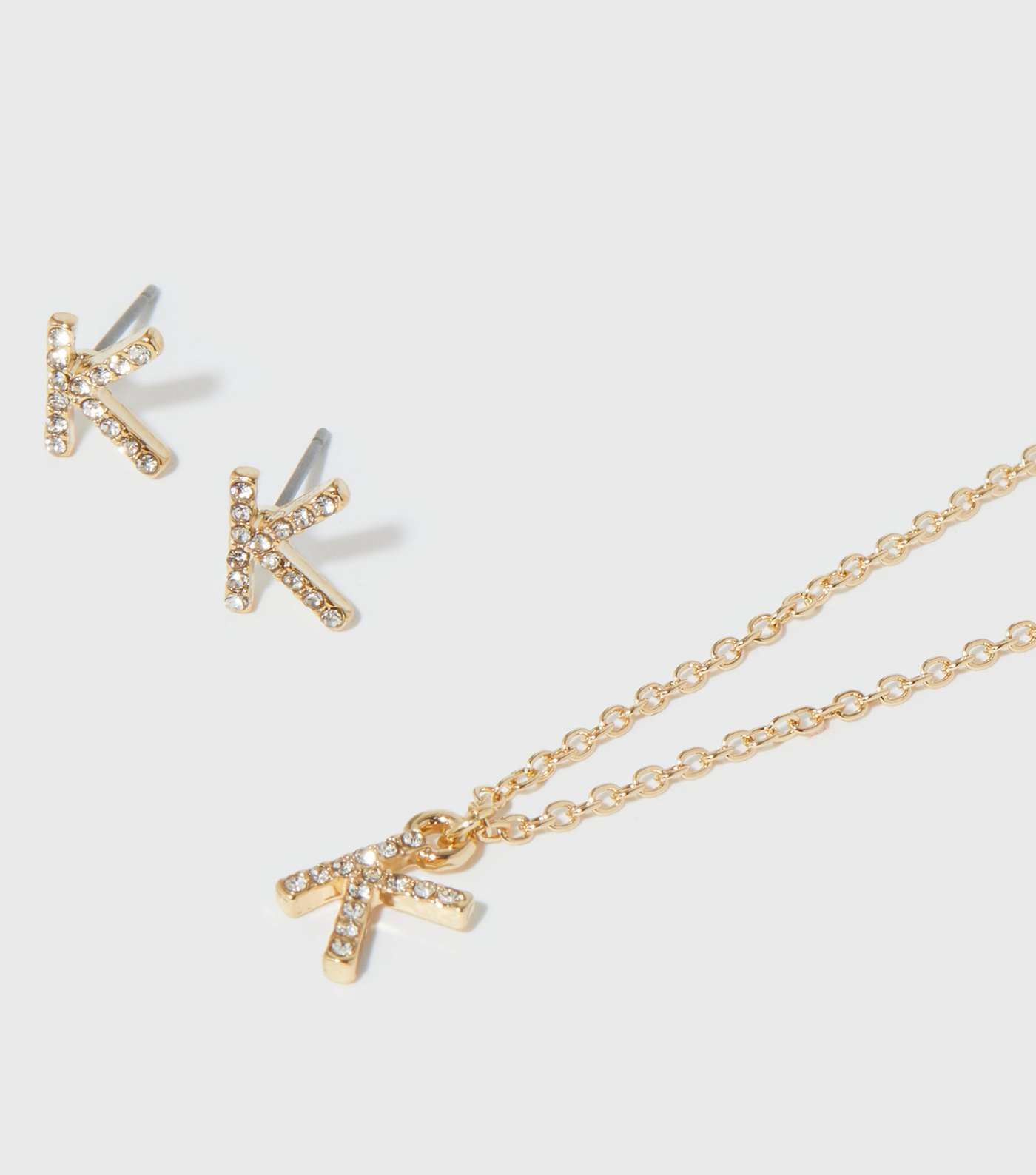 Gold K Initial Earrings and Necklace Gift Set Image 2