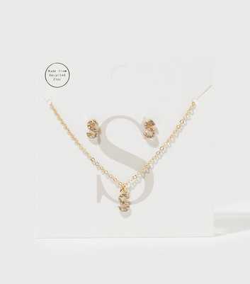 Gold S Initial Earrings and Necklace Gift Set