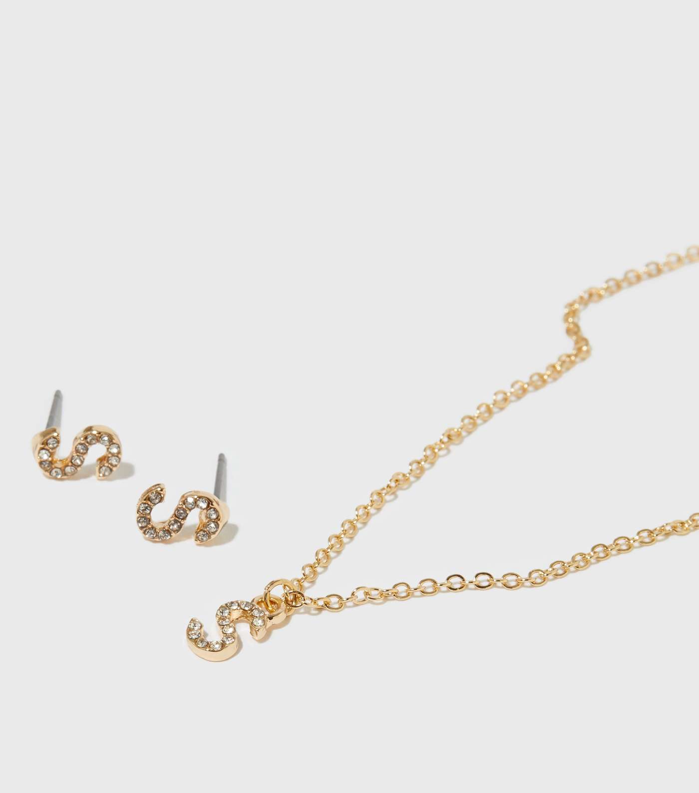 Gold S Initial Earrings and Necklace Gift Set Image 2