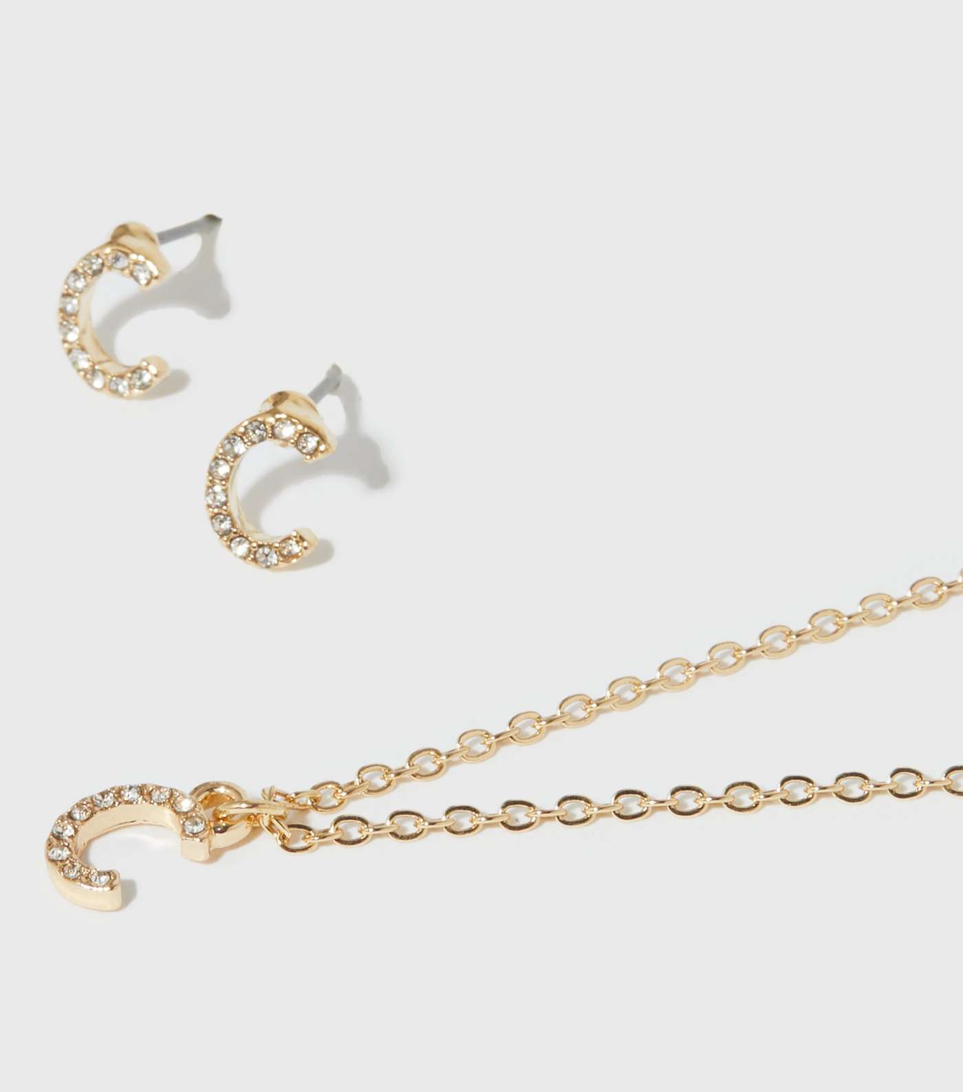 Gold C Initial Earrings and Necklace Gift Set Image 2