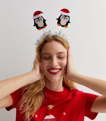 Red Christmas Tinsel Penguin Bopper Headband