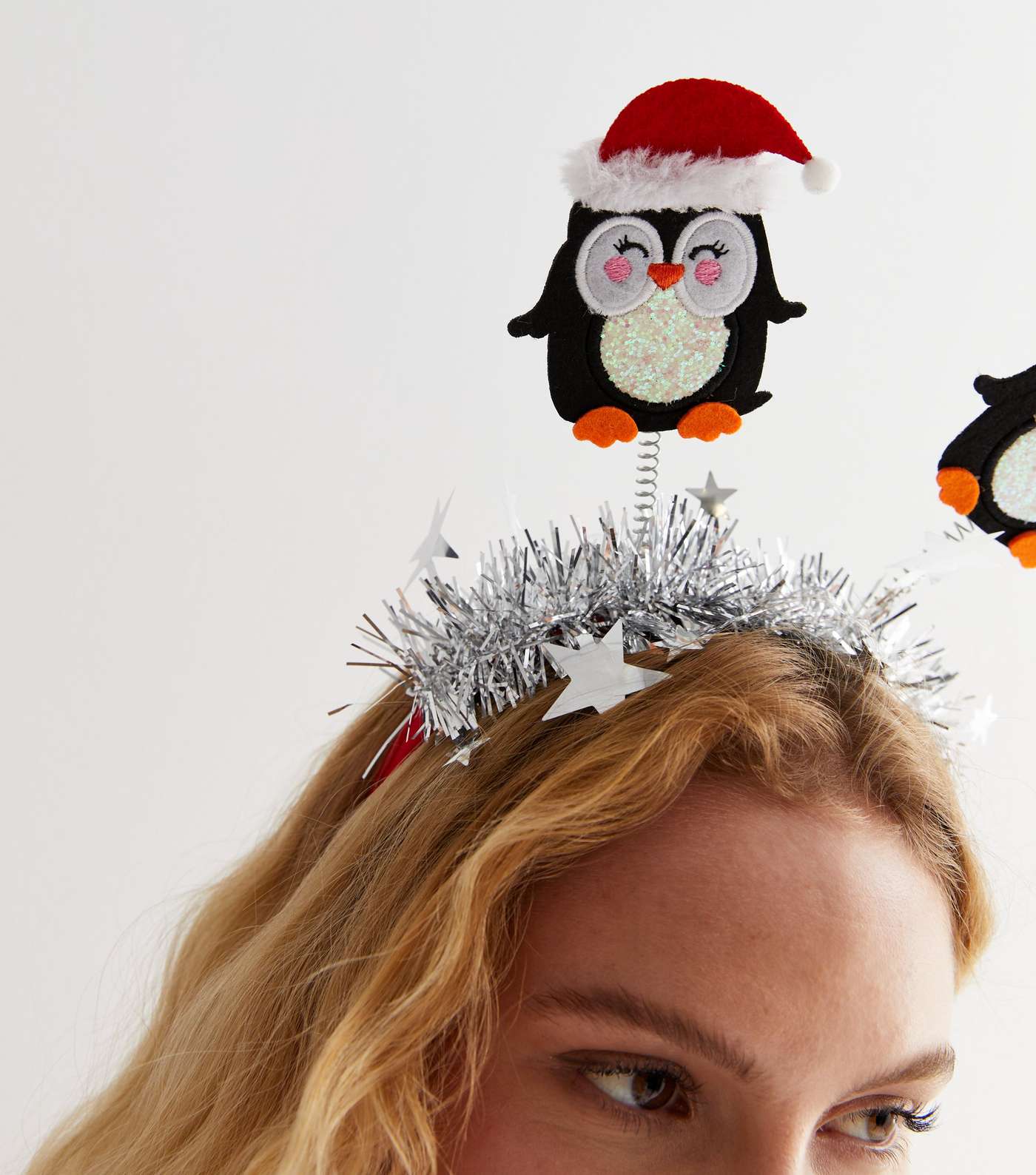 Red Christmas Tinsel Penguin Bopper Headband Image 2