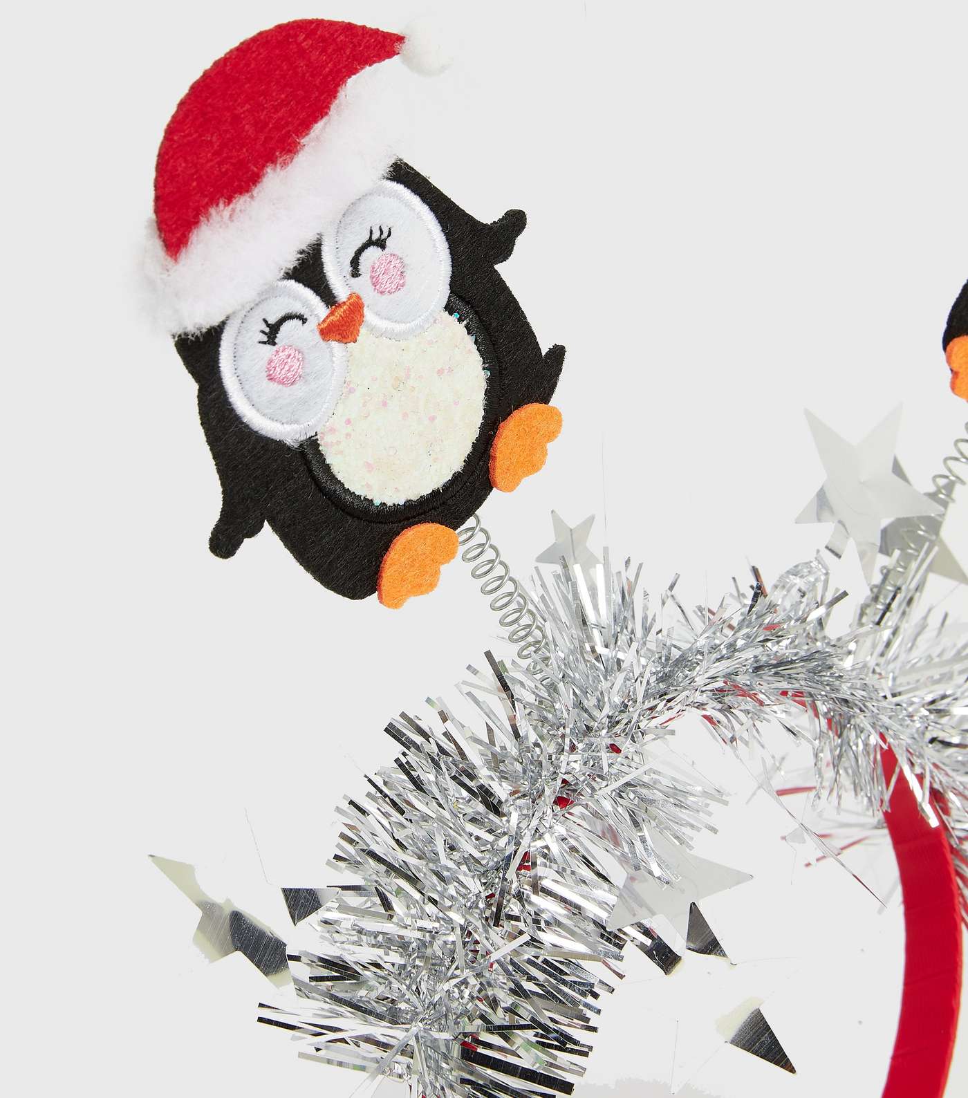 Red Christmas Tinsel Penguin Bopper Headband Image 4