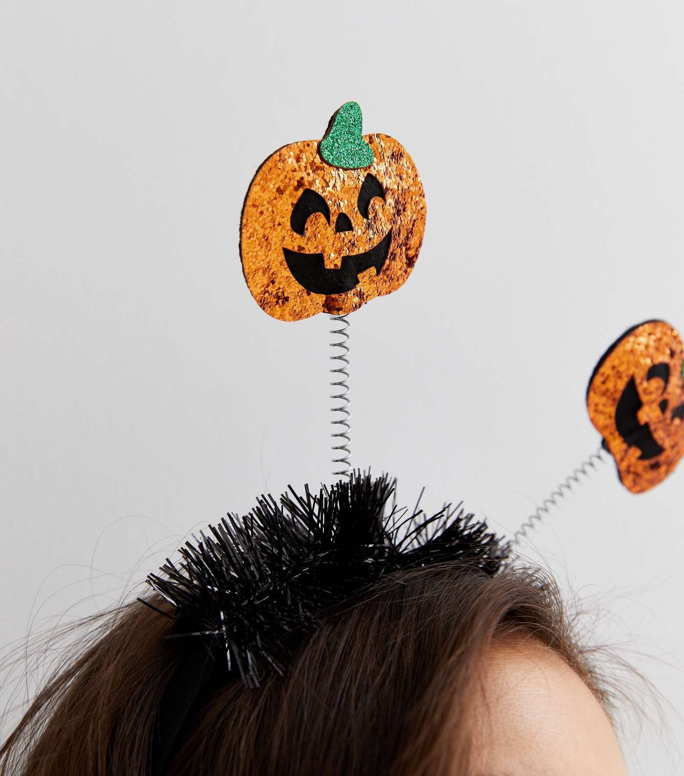 Black Glitter Pumpkin Bopper Headband Image 2