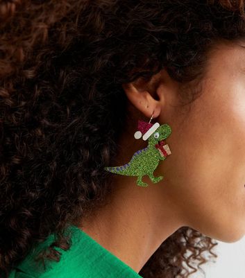 christmas dinosaur earrings