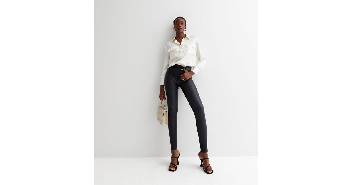 Tall Black Coated Leather-Look Mid Rise Lift & Shape Emilee