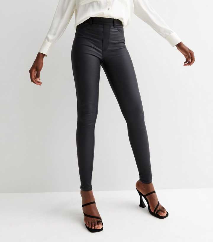Tall Black Coated Leather-Look Mid Rise Lift & Shape Emilee Jeggings