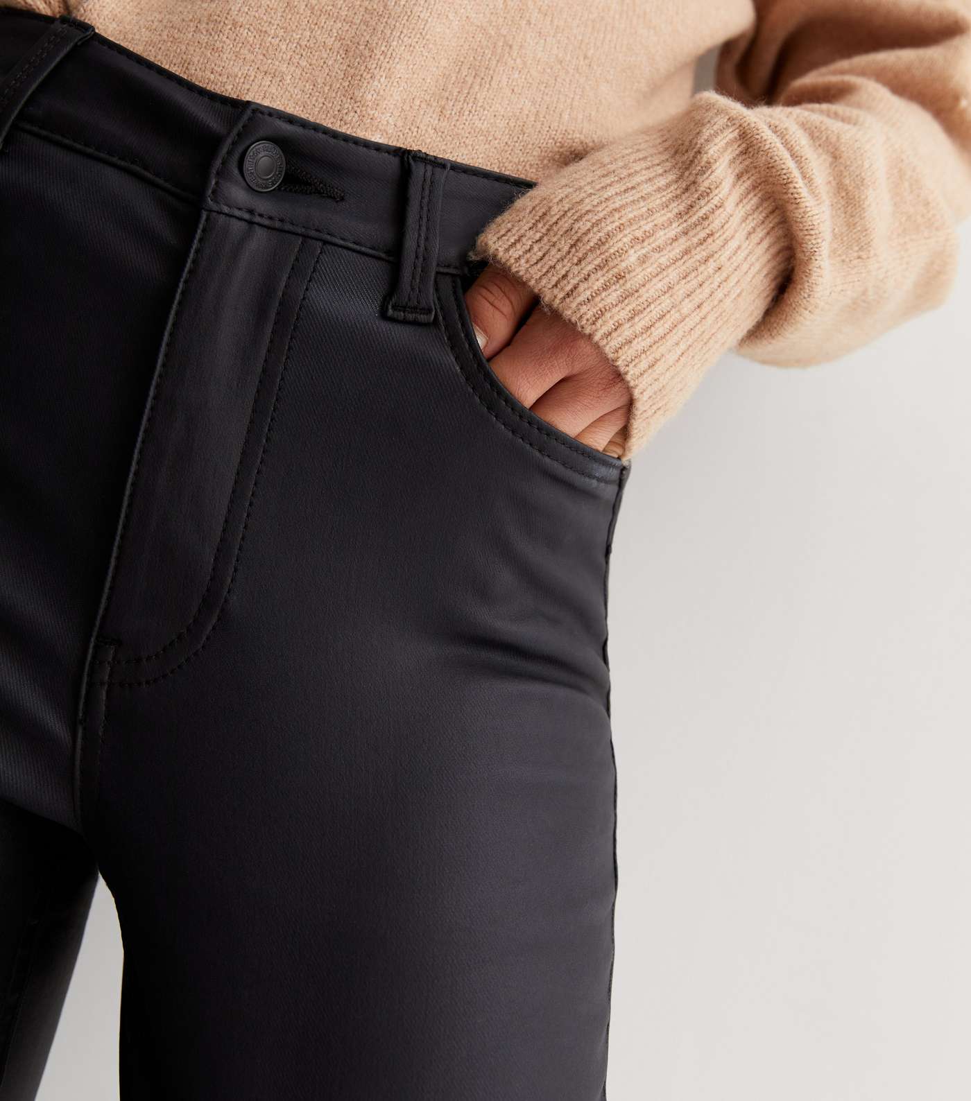 Petite Black Coated Leather-Look Lift & Shape Jenna Skinny Jeans Image 3