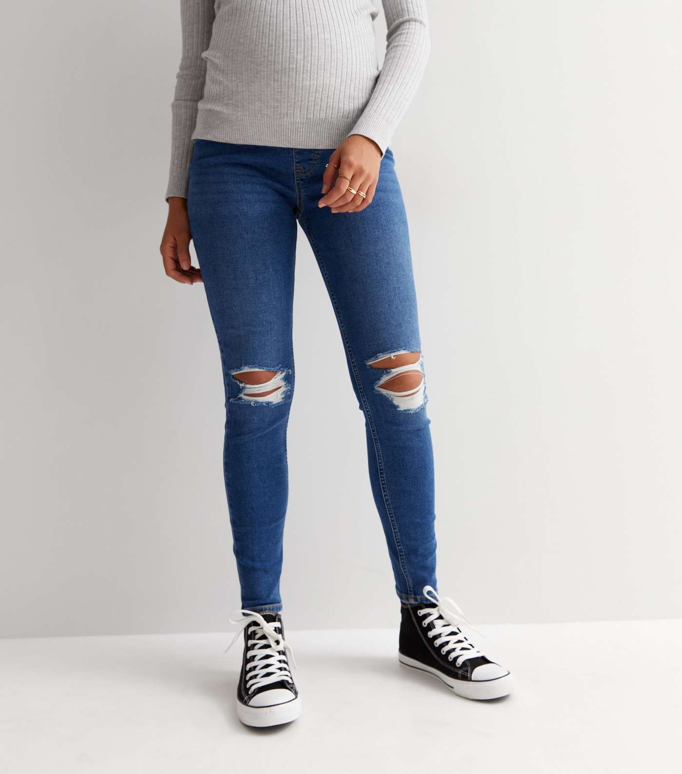 Maternity Blue Ripped Over Bump Hallie Skinny Jeans Image 2