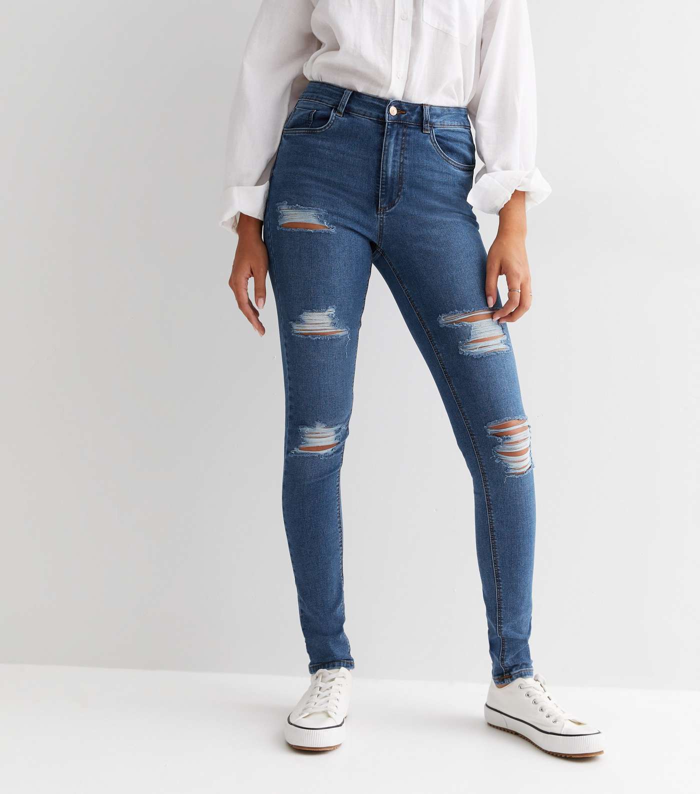 Tall Blue Extreme Ripped High Waist Hallie Super Skinny Jeans Image 2