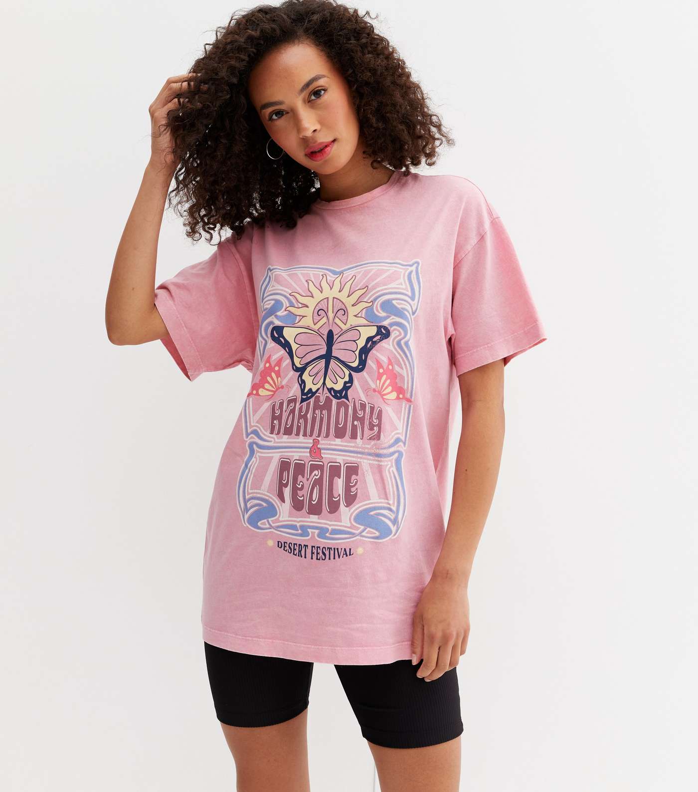 Tall Pink Harmony and Peace Butterfly Logo Oversized T-Shirt
