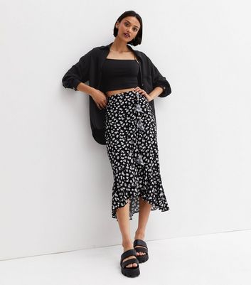 New look black wrap midi clearance skirt