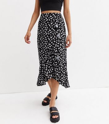 New look black outlet wrap midi skirt