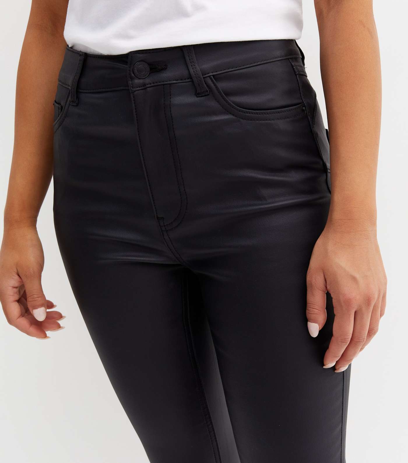 Petite Black Coated Leather-Look Lift & Shape Jenna Skinny Jeans Image 3