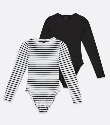 black and white striped long sleeve bodysuit