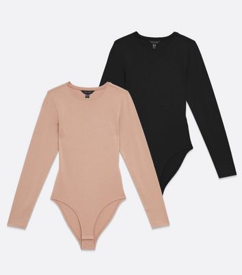 2 Pack Light Brown and Black Long Sleeve Bodysuits New Look