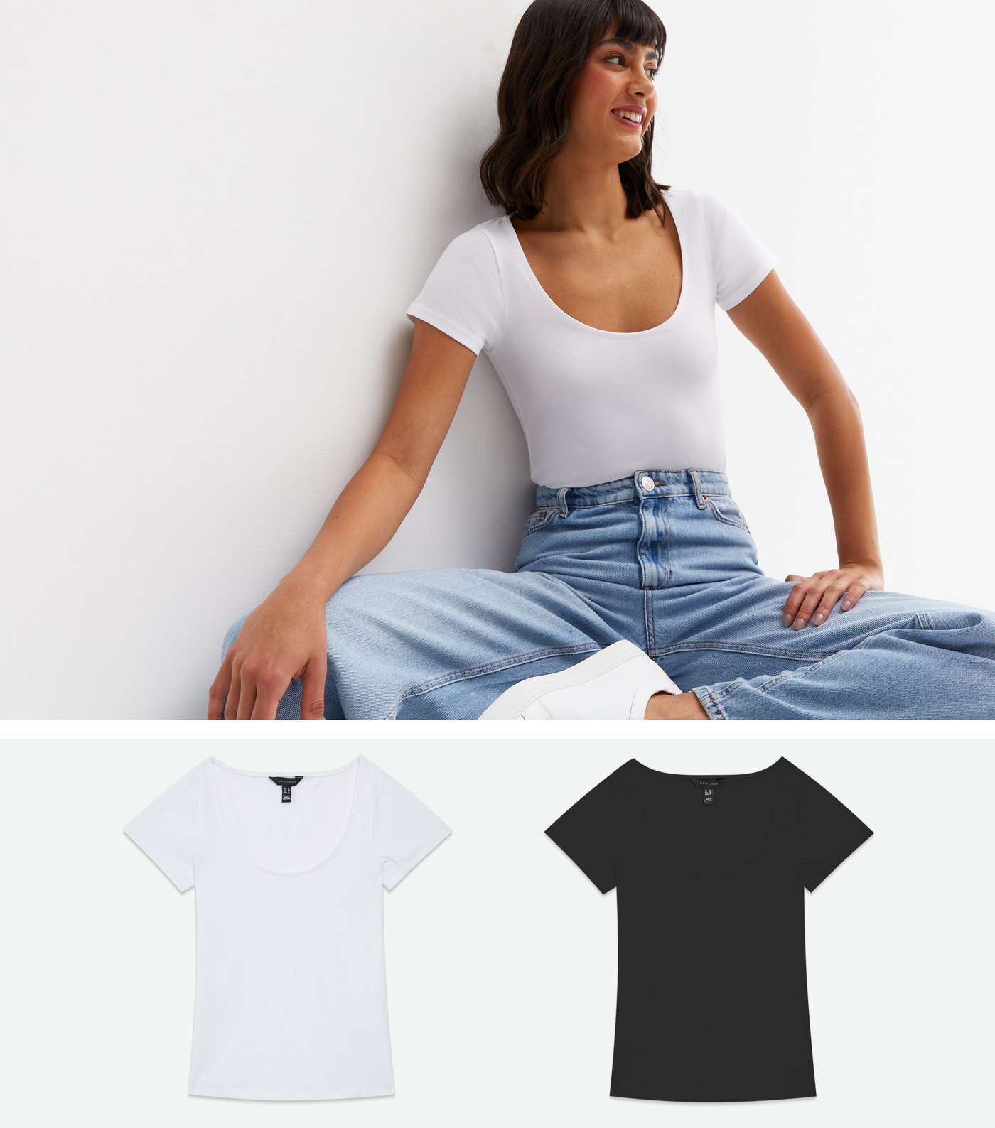 2 Pack Black and White Scoop Neck T-Shirts