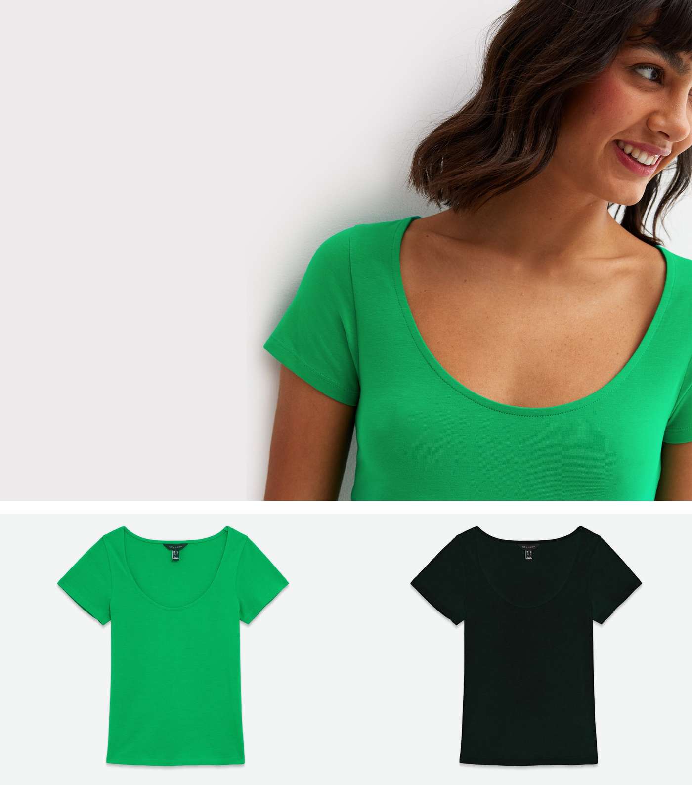 2 Pack Black and Green Scoop Neck T-Shirts