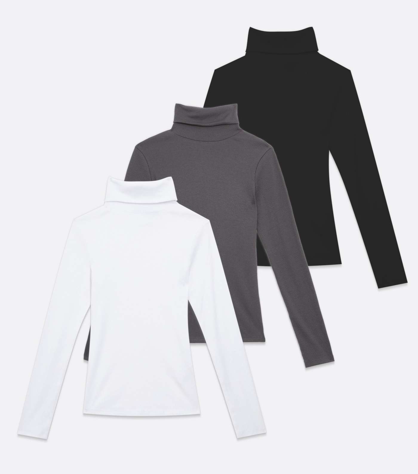 Petite 3 Pack Grey Black and White Roll Neck Tops Image 5