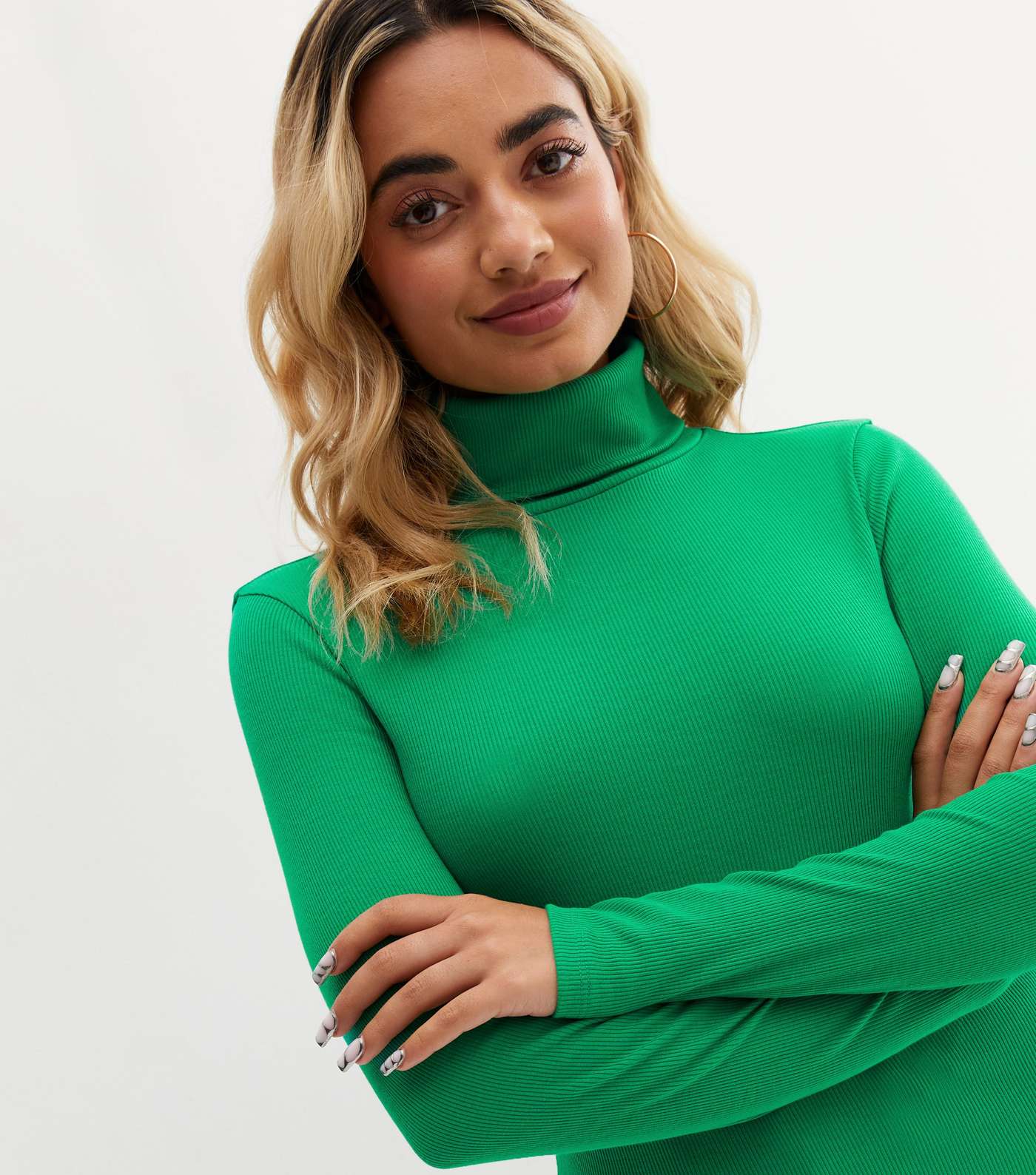 Petite Green Ribbed Roll Neck Top Image 3