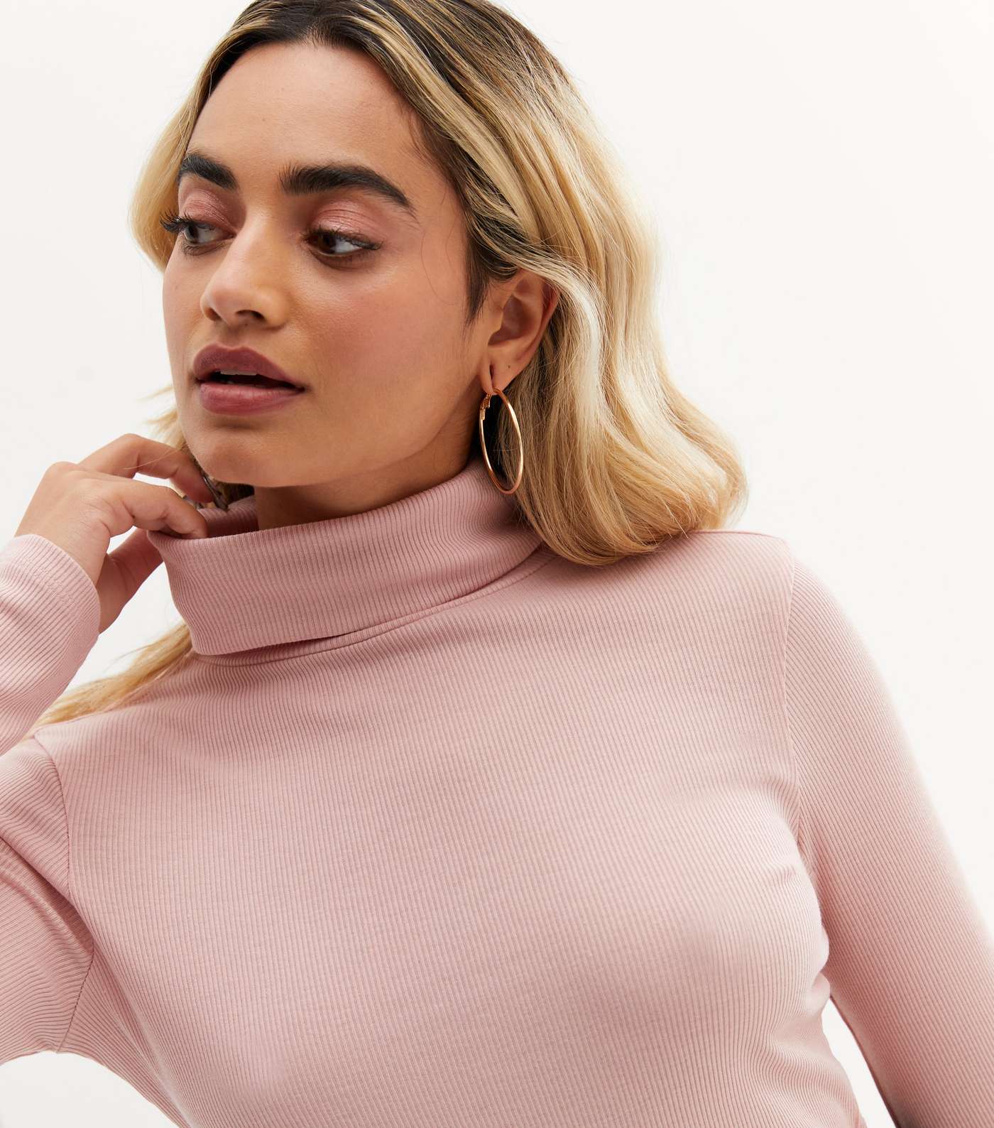 Petite Pink Ribbed Roll Neck Top Image 2