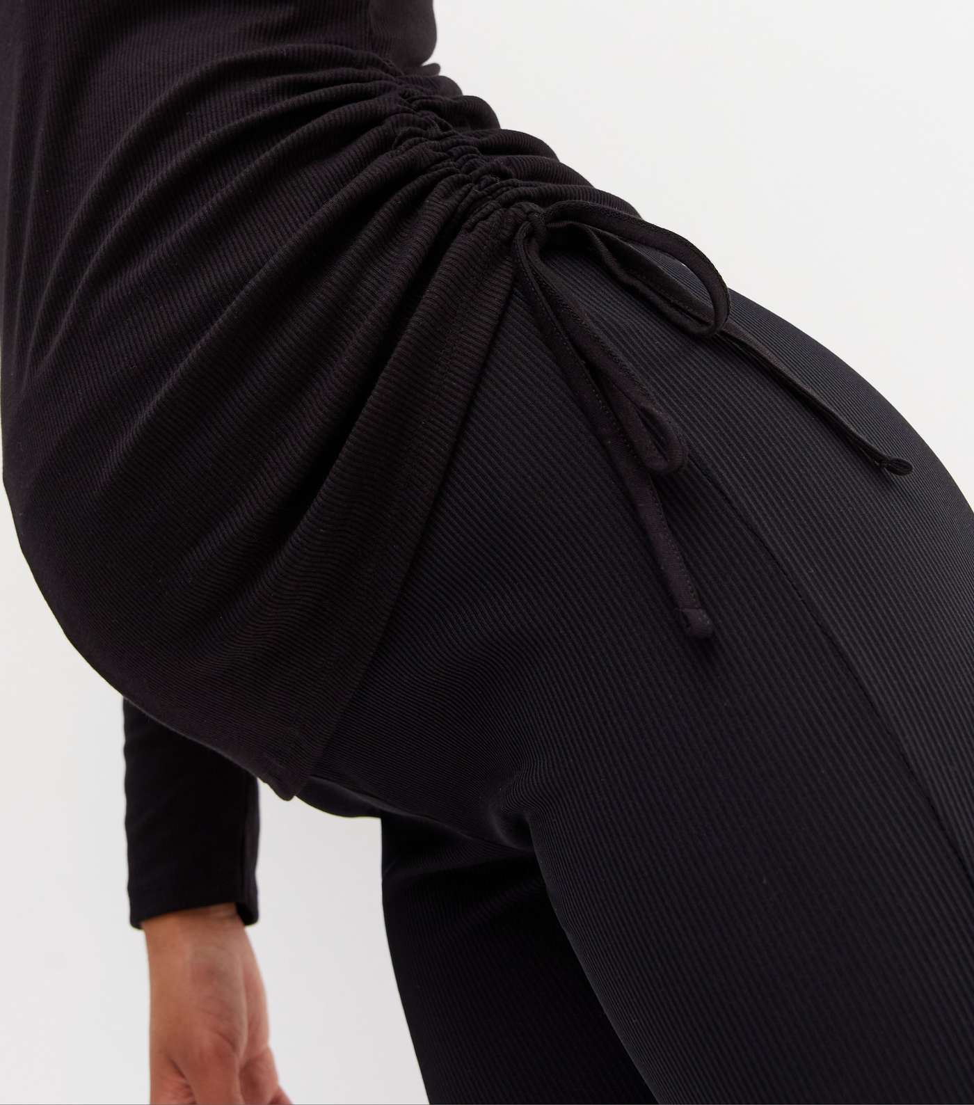 Maternity Black Ribbed Ruched Side Long Sleeve Top Image 2