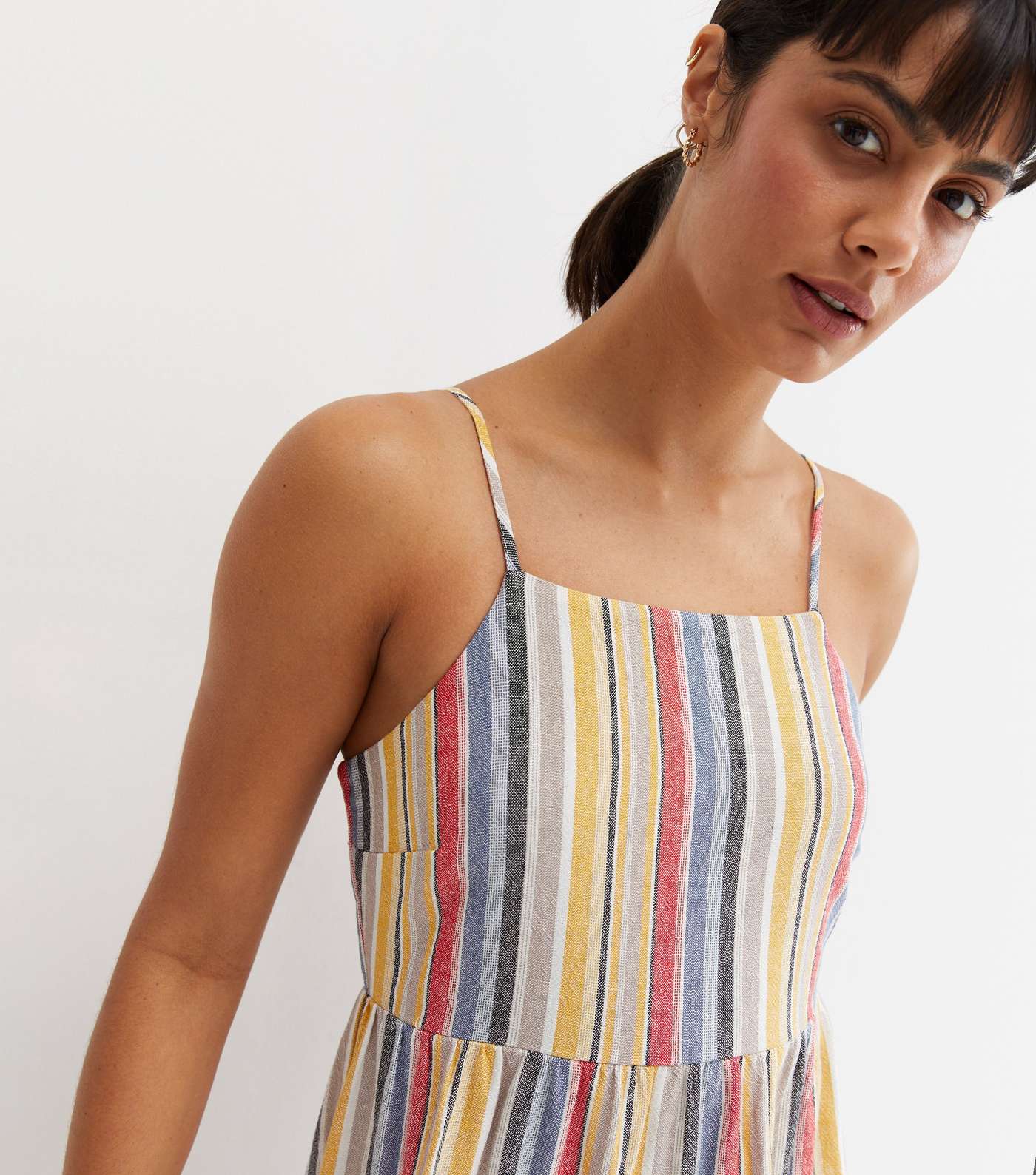 Multicoloured Stripe Linen-Look Maxi Dress Image 2