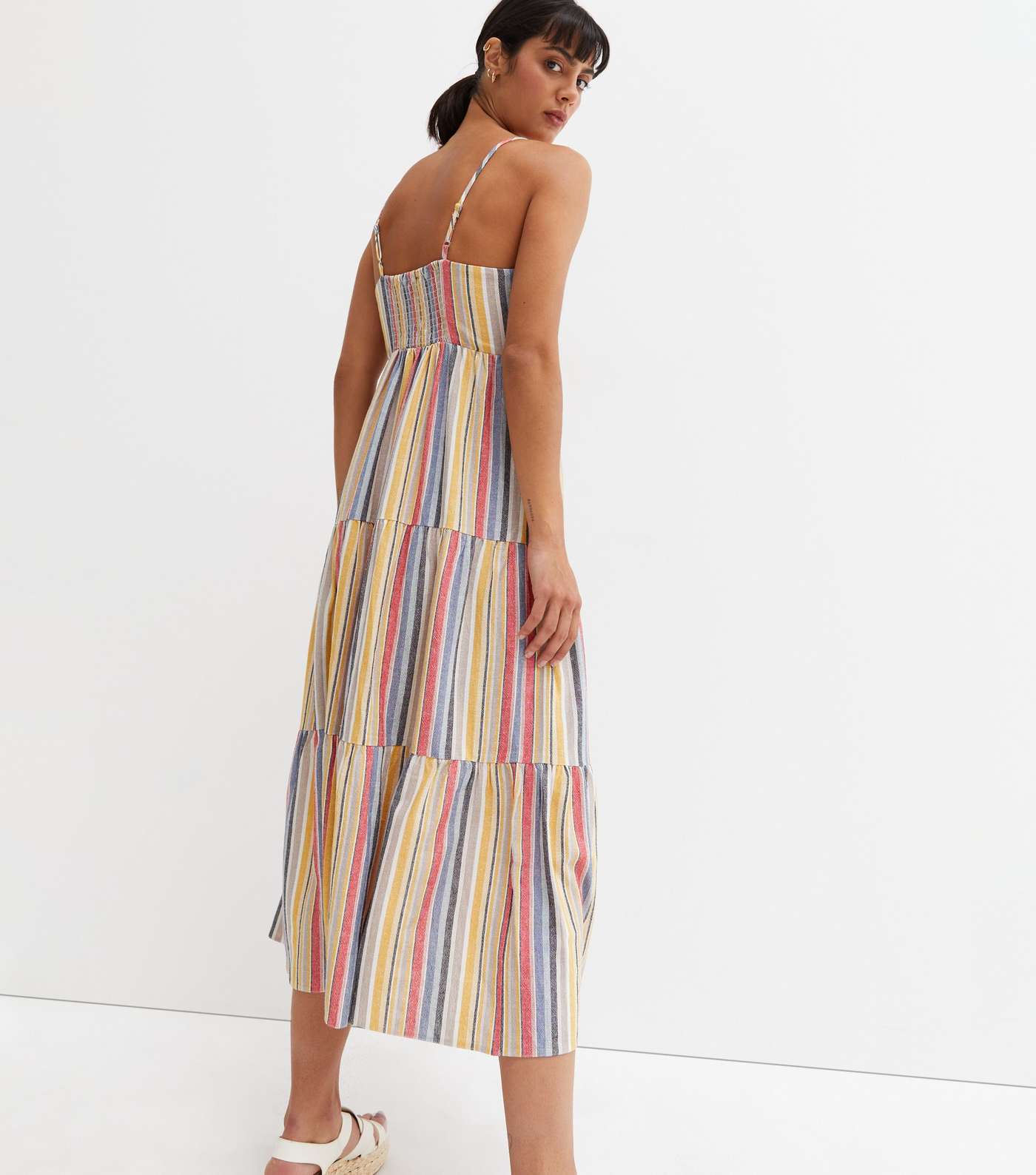 Multicoloured Stripe Linen-Look Maxi Dress Image 4