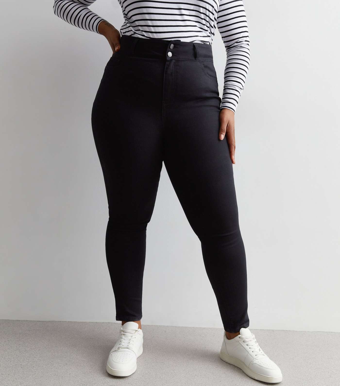 Curves Black Lift & Shape High Waist Yazmin Skinny Jeans Image 3