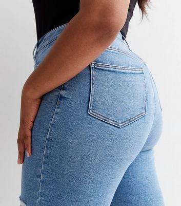 Curves Bright Blue High Waisted Ripped Skinny Jeans