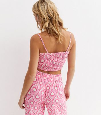 Damen Bekleidung Pink Geometric Print Strappy Corset Crop Top