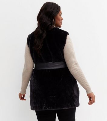 plus size faux fur gilet black