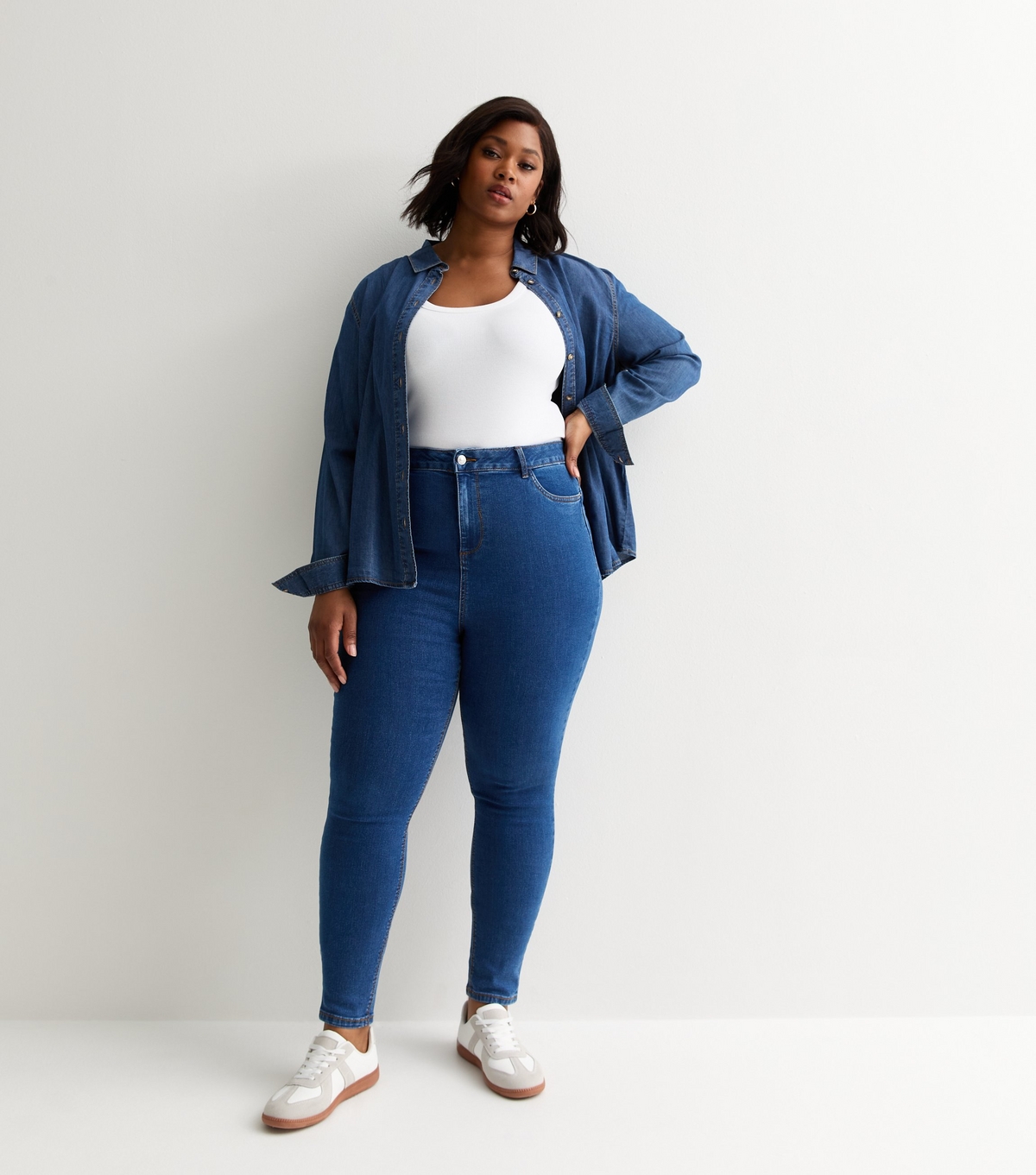 Women's Plus Size Blue Mid Rise Amie Skinny Jeans Curves New Look