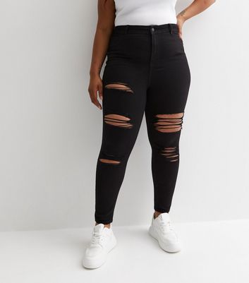 Black skinny hot sale distressed jeans