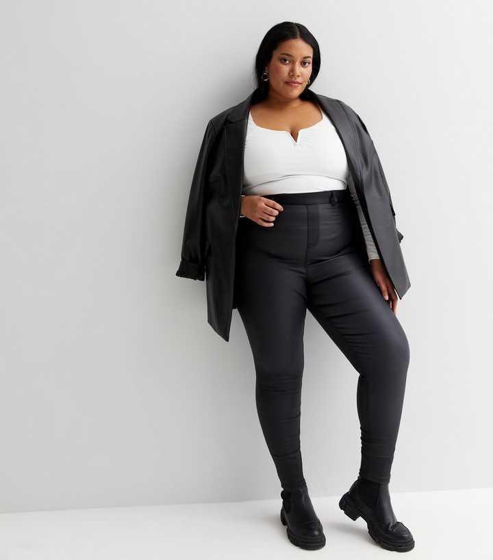 New Look Plus New Look Curve leather look leggings in black - ShopStyle  Activewear Trousers