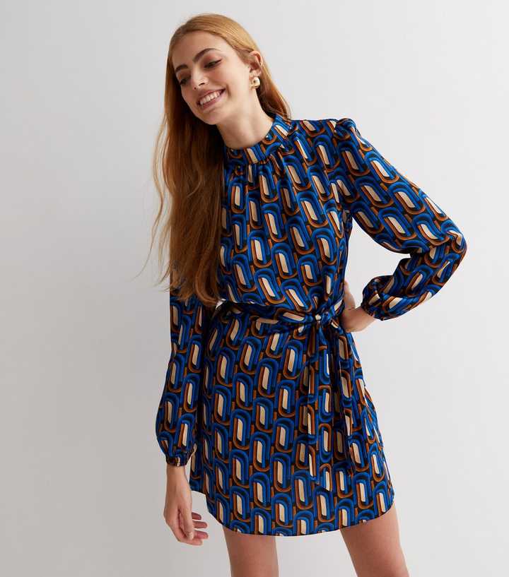 blue geometric dress Blue Lattice UPF50+ Scalloped Travel Dress - Blue - Size 1X