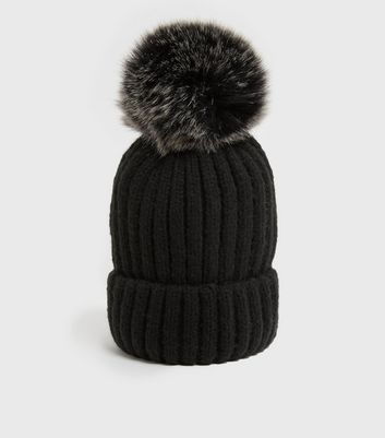 black large pom pom hat