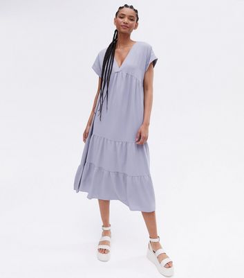 shop for Blue Vanilla Pale Blue Tiered Midi Smock Dress New Look at Shopo