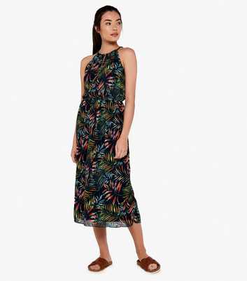 Apricot Navy Palm Halter Neck Midi Dress