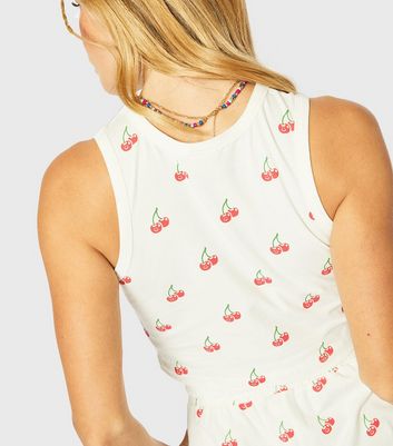 Skinnydip Off White Cherry Crop Racer Vest New Look