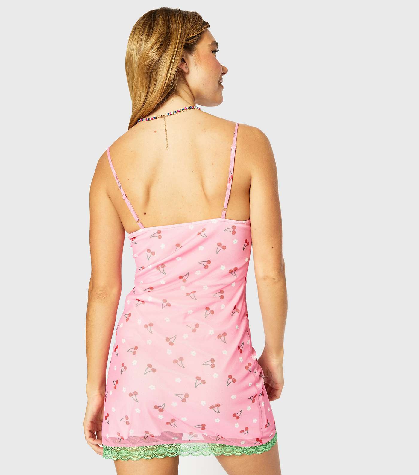 Skinnydip Mid Pink Cherry Mesh Lace Trim Mini Dress Image 4