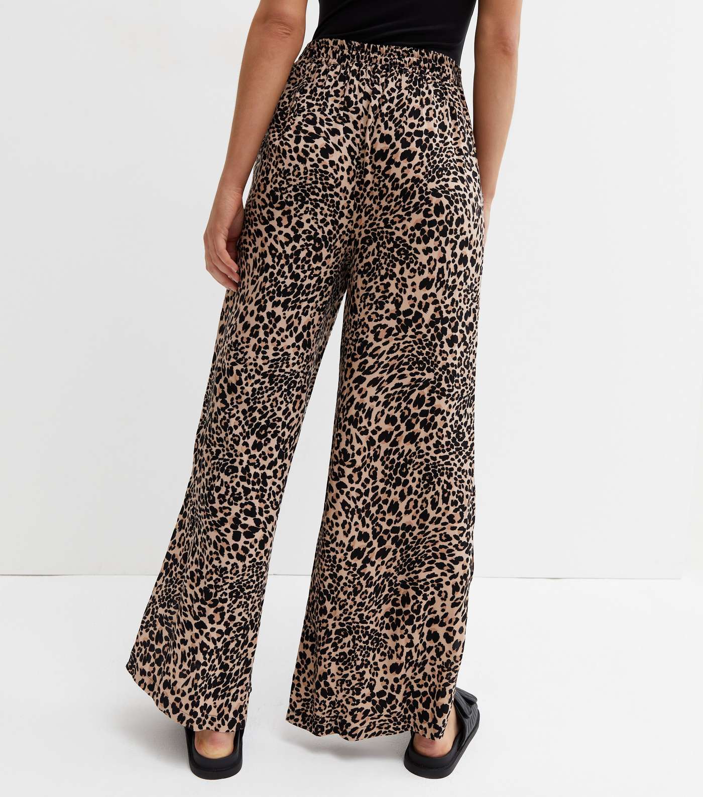 Brown Leopard Print Wide Leg Split Hem Trousers Image 4
